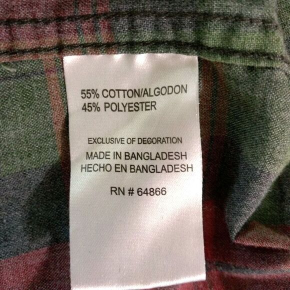 Lee Mens Large Button Up Shirt Pockets Red Green Plaid Flap Pockets - Picture 5 of 5